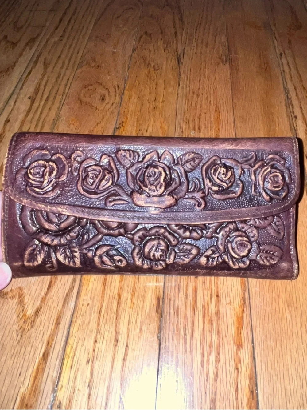 Hand Embossed Genuine Leather Trifold Women’s Wallet Floral Boho/ Western